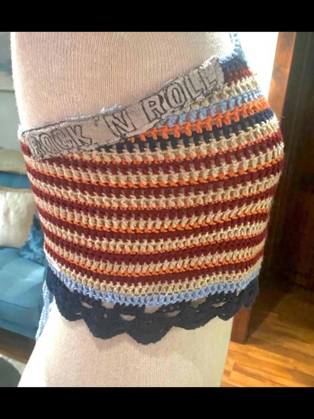 Custom Led Zeppelin VTG. 70’s Patch/Crochet Halter Top, Lace up,Adjustable Sz. - Picture 4 of 4